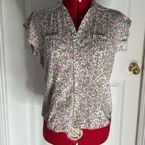 Woolrich Cotton Vintage Floral Blouse Small cap sleeve